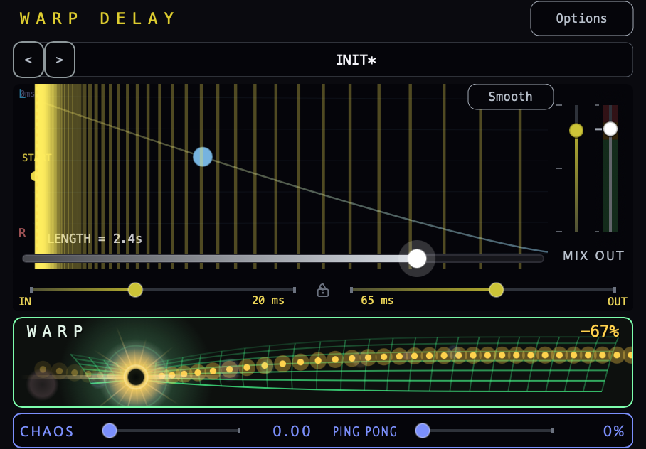 Warp Delay's core engine — visualizer, Length, and Warp